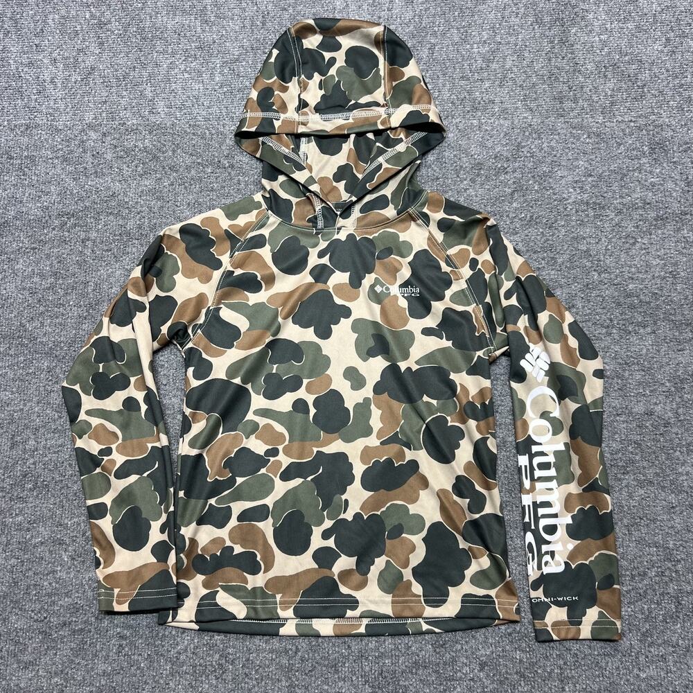 Columbia PFG Lightweight Hoodie Kids S Camo Hooded Omni-Wick Long Sleeve Fishing